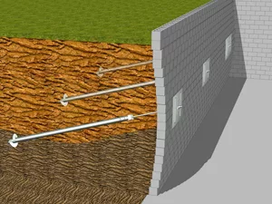 Basement and retaining wall stabilization with steel wall anchors